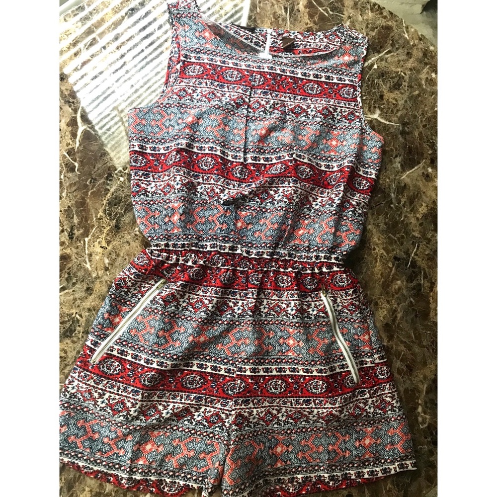 Romper with zipper back and zipper pockets